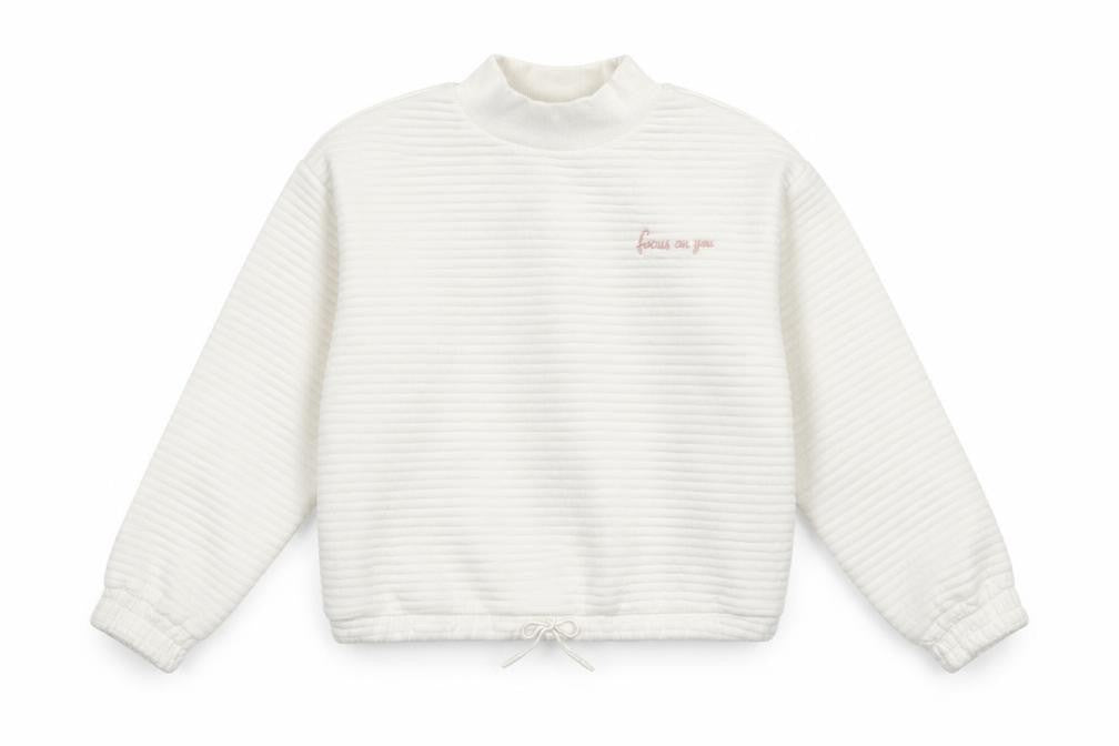 Front view of Primark girls’ white polyester pullover sweatshirt, size 9-10, years