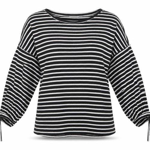 Mango Womens Black Crew Neck Striped Viscose Pullover Jumper Size S