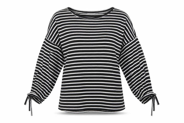 Mango Womens Black Crew Neck Striped Viscose Pullover Jumper Size S