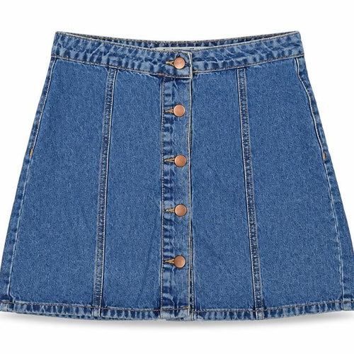 Denim & Co. Womens Blue  Cotton A-Line Skirt Size 10   Button - Distressed