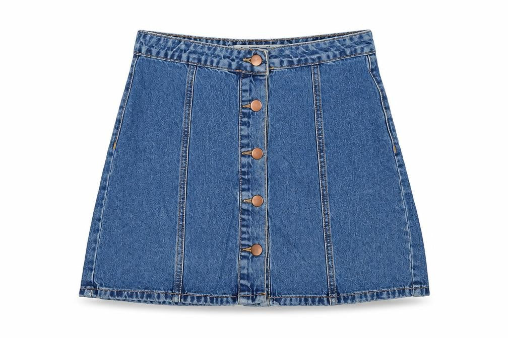 Denim & Co. Womens Blue  Cotton A-Line Skirt Size 10   Button - Distressed
