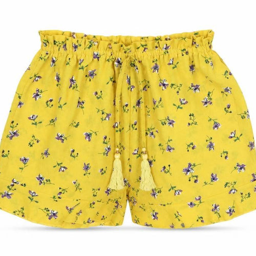 Preworn Womens Yellow Floral Polyester Paperbag Shorts Size 30 in L5 in Regular Pull On