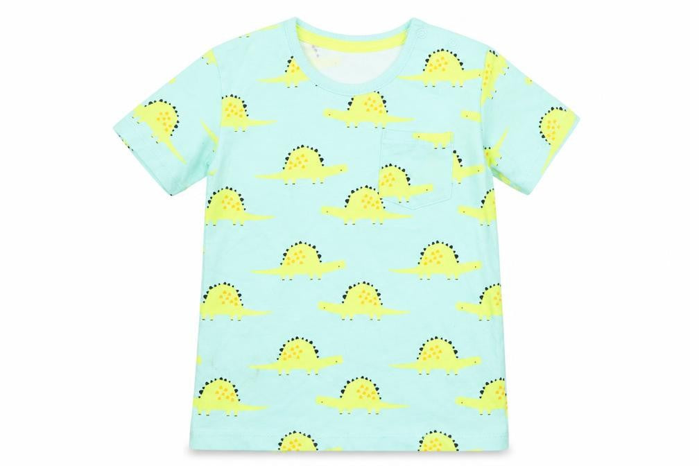 Front view of George boys’ blue geometric cotton basic t-shirt, size 12-18, months round neck pullover - dinosaur