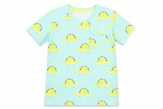Front view of George boys’ blue geometric cotton basic t-shirt, size 12-18, months round neck pullover - dinosaur
