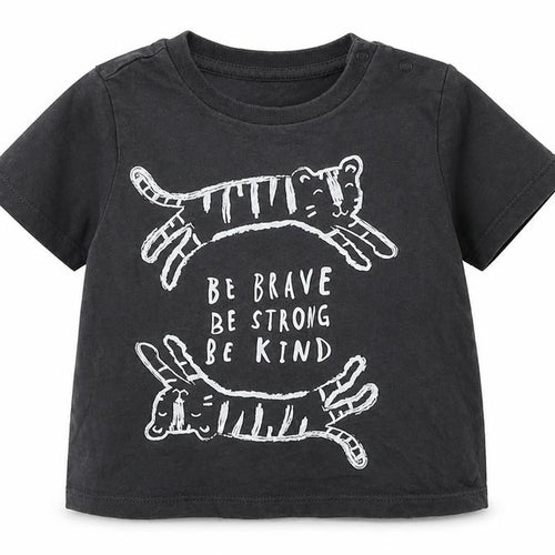 F&F Boys Grey  Cotton Basic T-Shirt Size 9-12 Months Crew Neck Pullover - Tigers Be Strong Brave