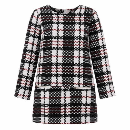 Front view of Atmosphere women’s multicoloured check polyester shift, size UK 14, round neck pullover