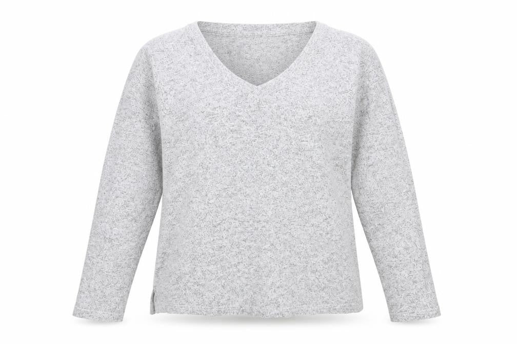 Front view of Avenue women’s grey v-neck viscose jumper, size UK 12