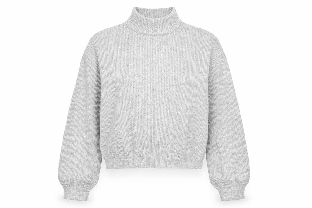Front view of Garage women’s grey high neck rayon jumper, size M