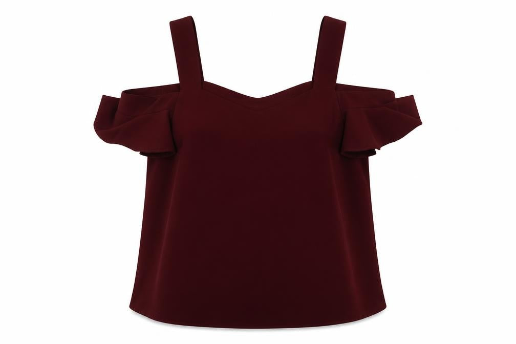 Front view of Topshop women’s purple polyester basic tank, size UK 10, v-neck - cold shoudler