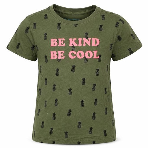 primarks  Girls Green Geometric Cotton Basic T-Shirt Size 2-3 Years Crew Neck Pullover - be kind be cool