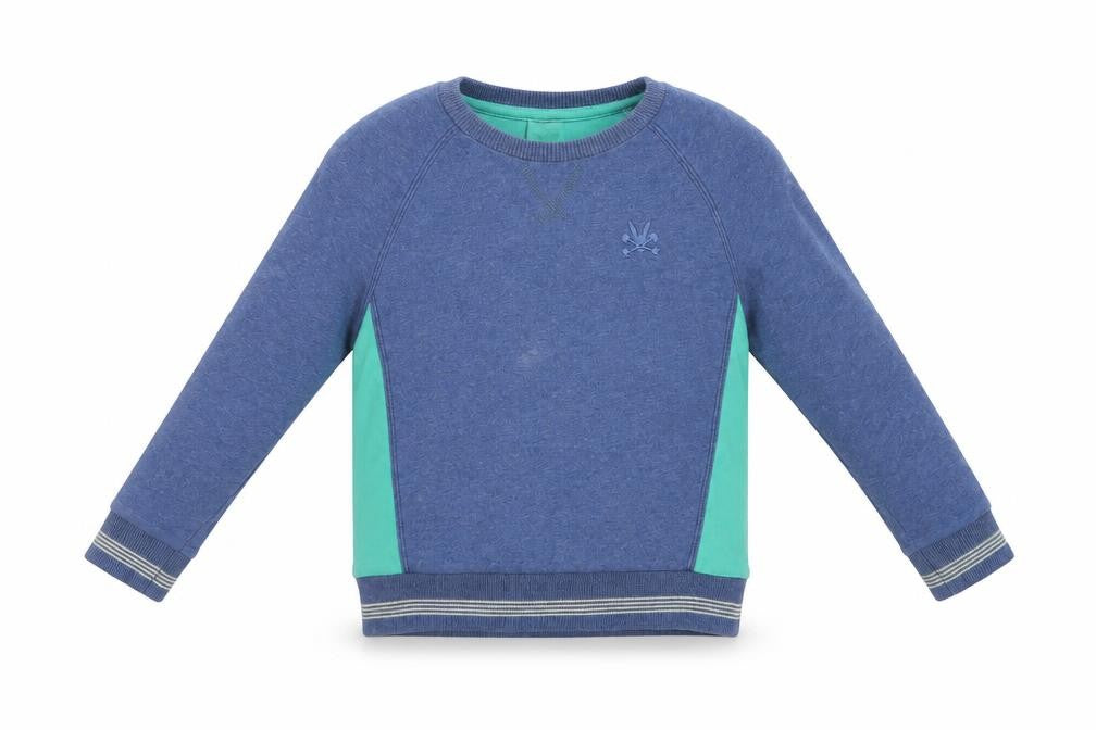 Front view of No Added Sugar boys’ blue colourblock cotton pullover sweatshirt, size 4, years