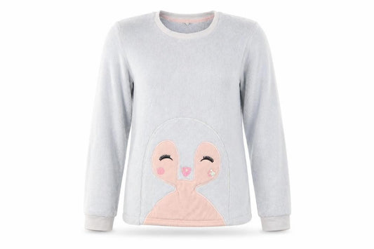 Front view of George girls’ grey polyester top pyjama top, size 11-12, years