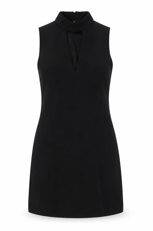 Front view of Boohoo women’s black polyester shift, size UK 6, mock neck zip