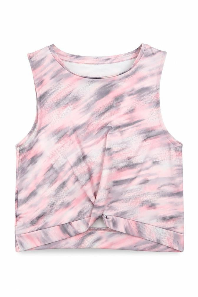 TU Girls Pink Geometric Polyester Cropped Blouse Size 7 Years Crew Neck