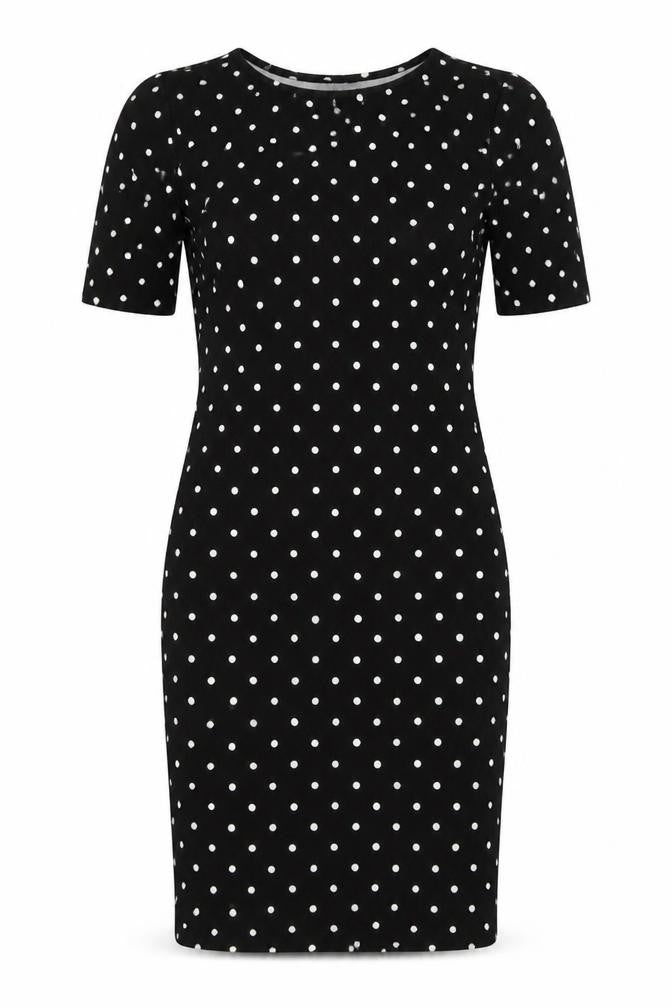 Forever Womens Black Polka Dot Polyester Pencil Dress  Size M  Crew Neck