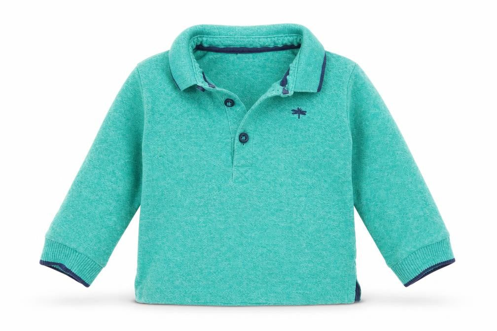 Front view of Matalan boys’ green cotton basic polo, size 12-18, months collared