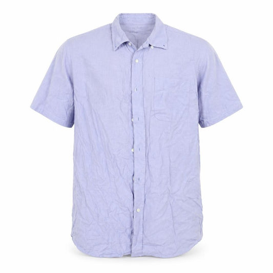Front view of HARBOUR BAY men’s blue cotton button-up, size M, collared