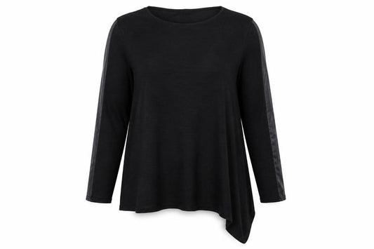 Front view of Select women’s black round neck polyester jumper, size UK 16