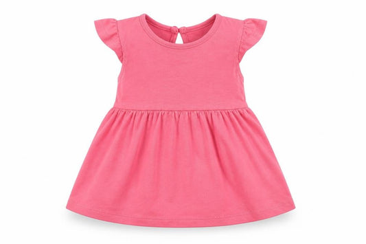 Front view of Primark Baby Pink Cotton A-Line, size 6-9, Months Crew Neck Button