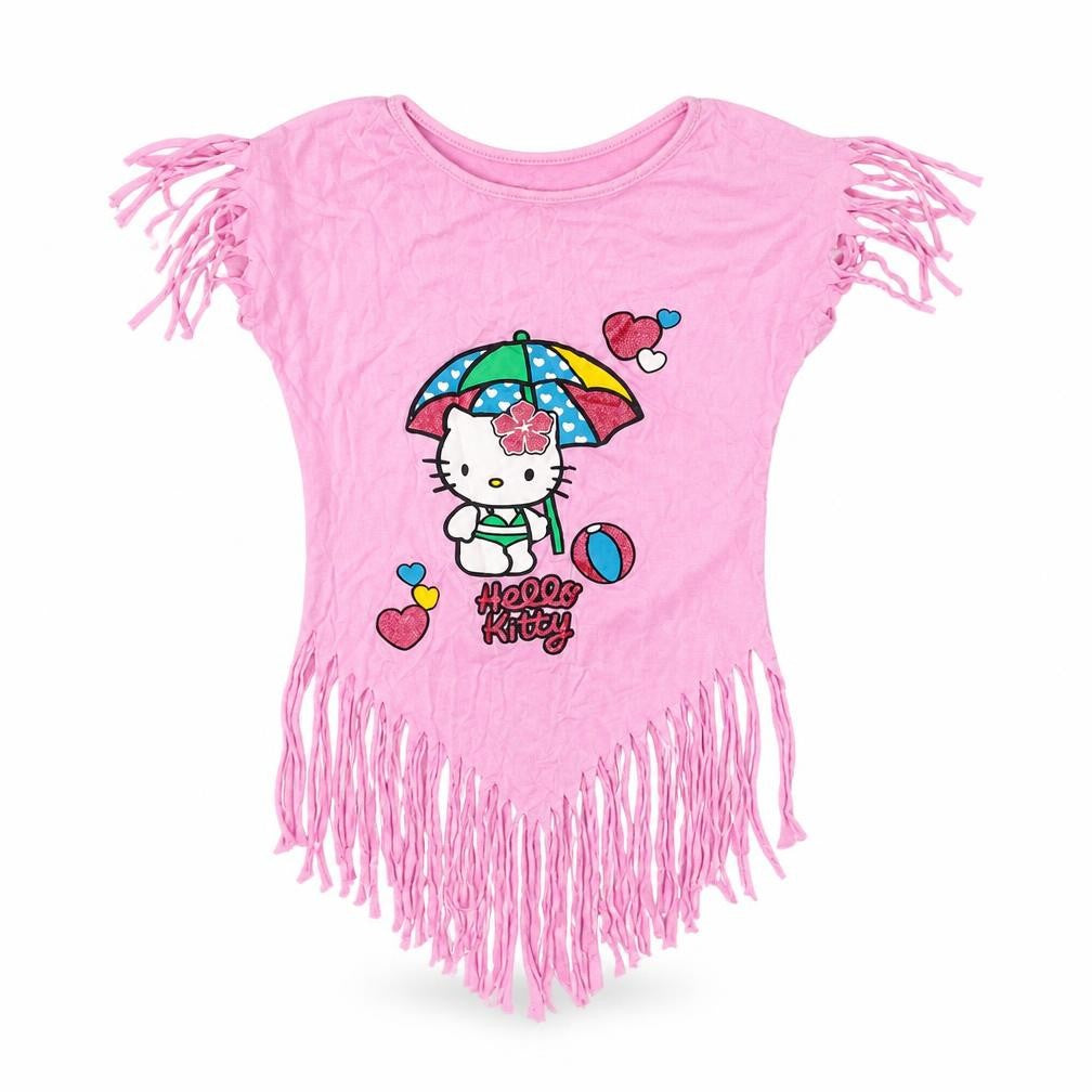 Front view of Hello Kitty girls’ pink cotton basic blouse, size 2, years crew neck