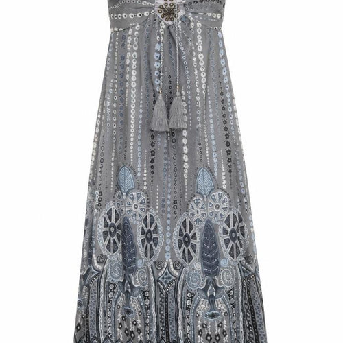 CDG Fashion Womens Grey Geometric Polyester Maxi  Size S  Off the Shoulder