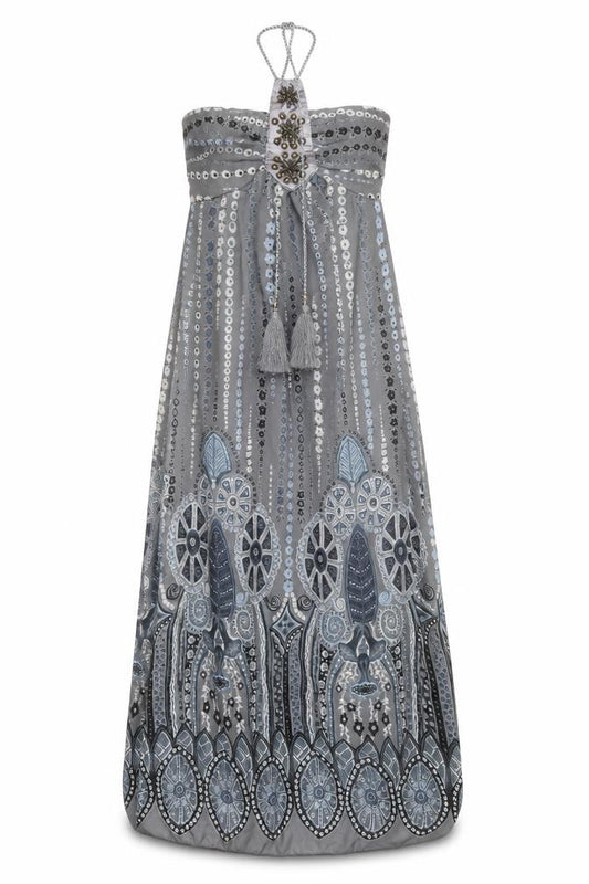 CDG Fashion Womens Grey Geometric Polyester Maxi  Size S  Off the Shoulder