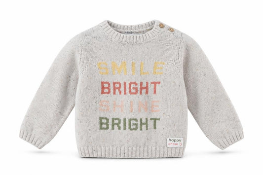 Front view of Primark Baby Beige Cotton jumper, size 6-9, Months Button - Smile