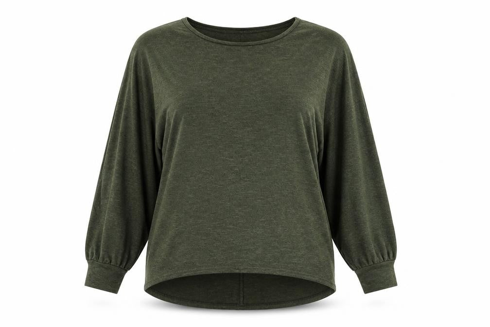 Front view of New Look women’s green viscose pullover sweatshirt, size L, pullover