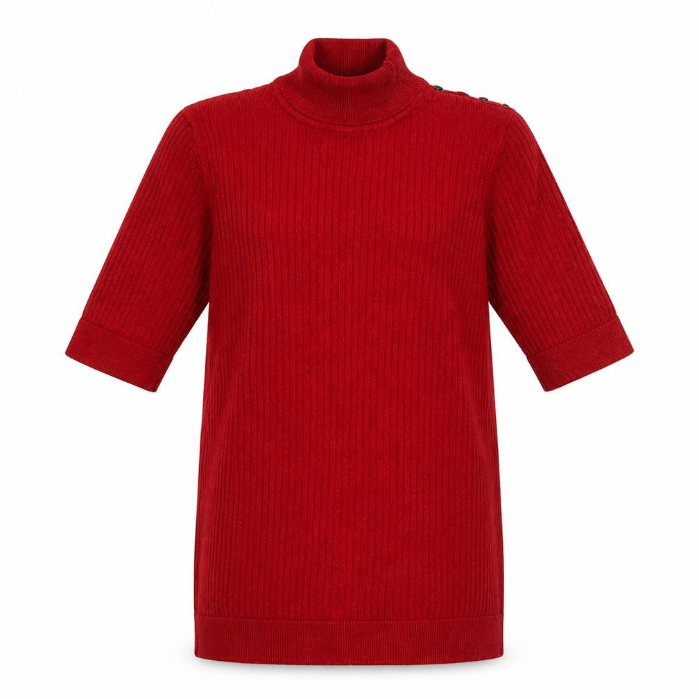 Front view of F&F women’s red round neck viscose jumper, size UK 14