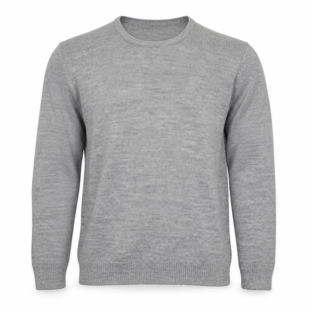 Front view of :FC men’s grey round neck acrylic jumper, size L