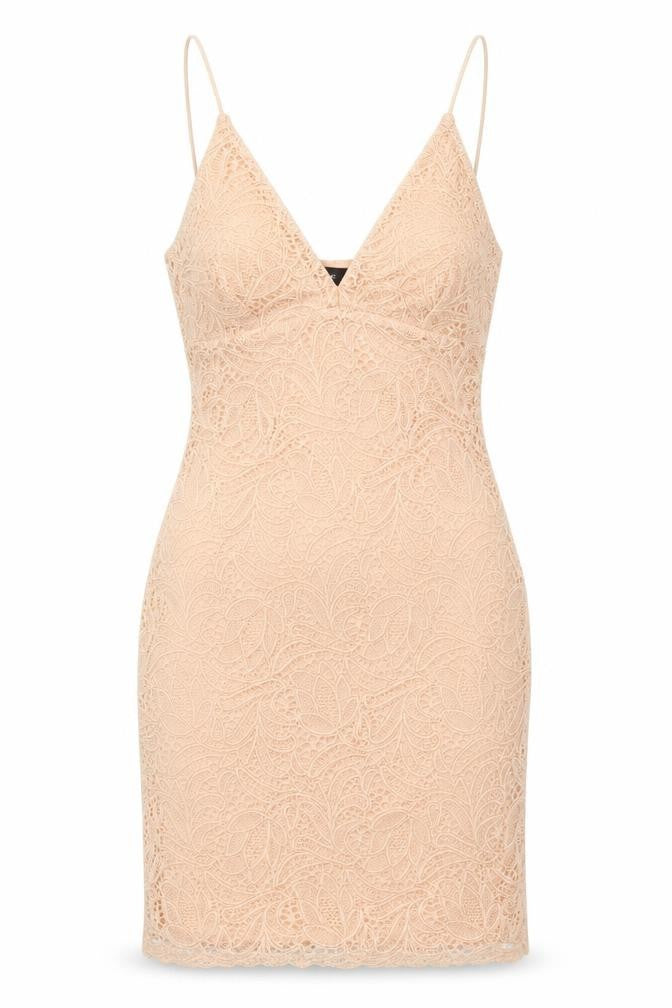 Front view of New Look women’s pink polyester bodycon, size UK 6, v-neck pullover