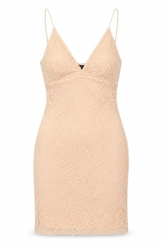 Front view of New Look women’s pink polyester bodycon, size UK 6, v-neck pullover