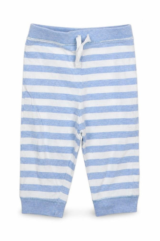 Front view of Zip Zap Baby Blue Striped Cotton sweatpants, size 3-6, Months Drawstring - Pyjama Pants