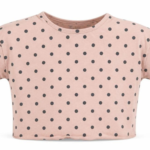 TU Girls Pink Polka Dot Cotton Cropped T-Shirt Size 5 Years Crew Neck