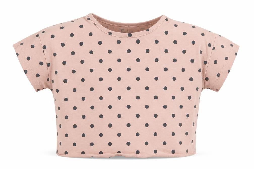 TU Girls Pink Polka Dot Cotton Cropped T-Shirt Size 5 Years Crew Neck
