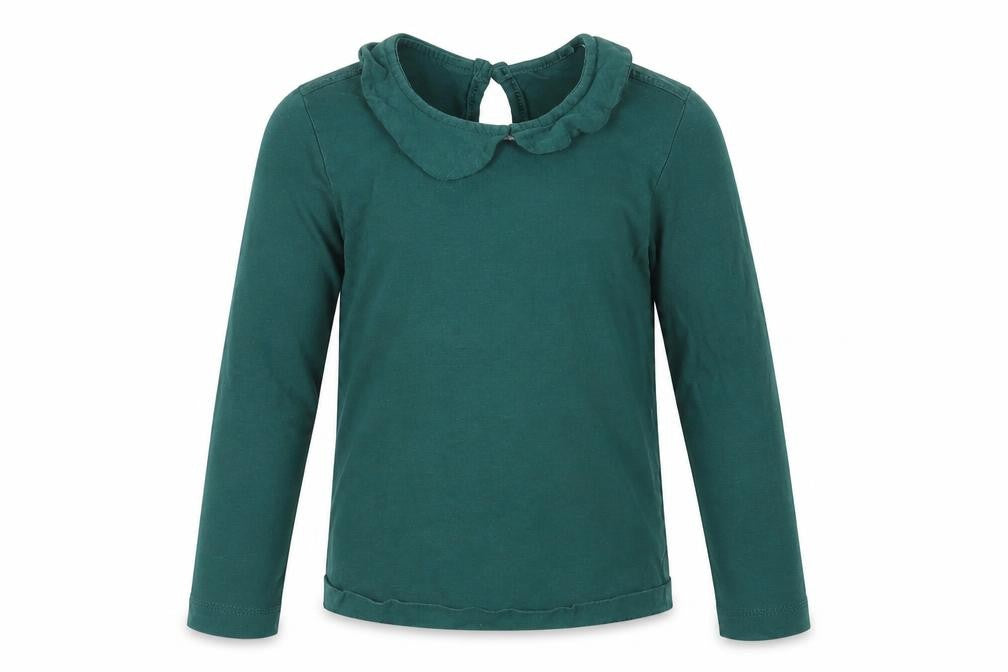 Front view of George girls’ green cotton basic t-shirt, size 3-4, years collared button