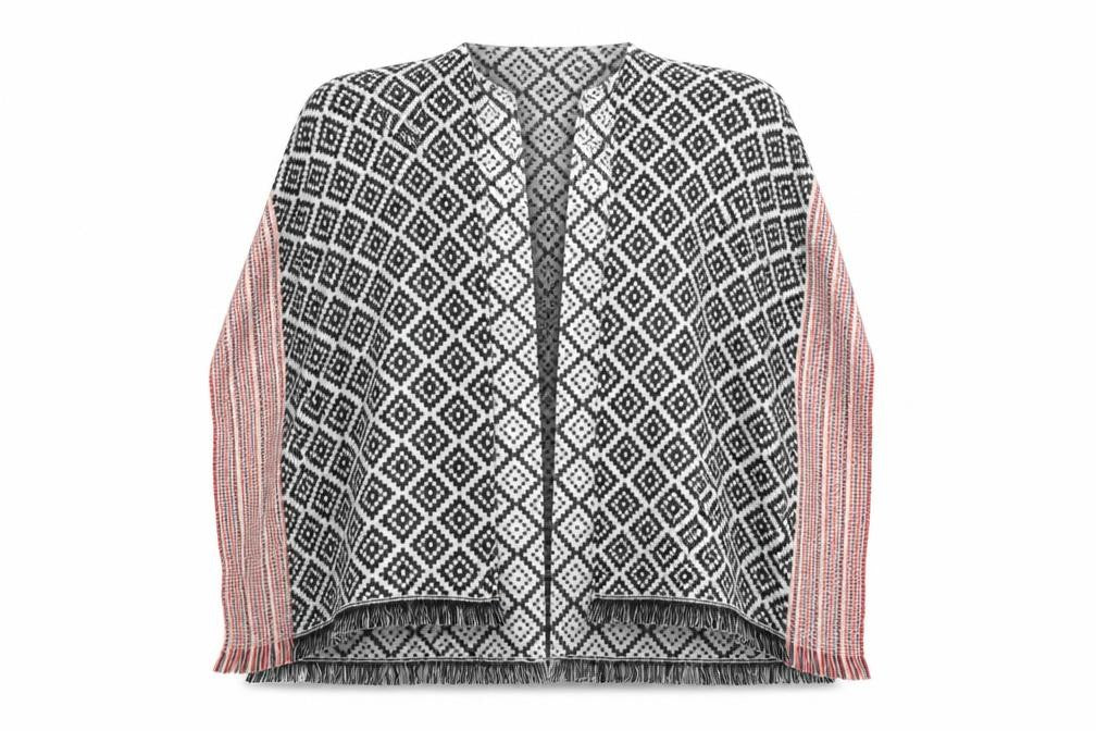 Front view of MODENA women’s multicoloured v-neck argyle/diamond acrylic cape jumper one size