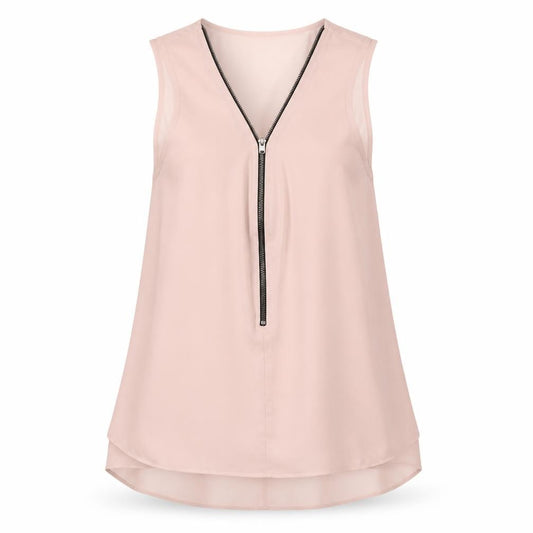 Front view of Topshop women’s pink polyester basic blouse, size UK 12, v-neck
