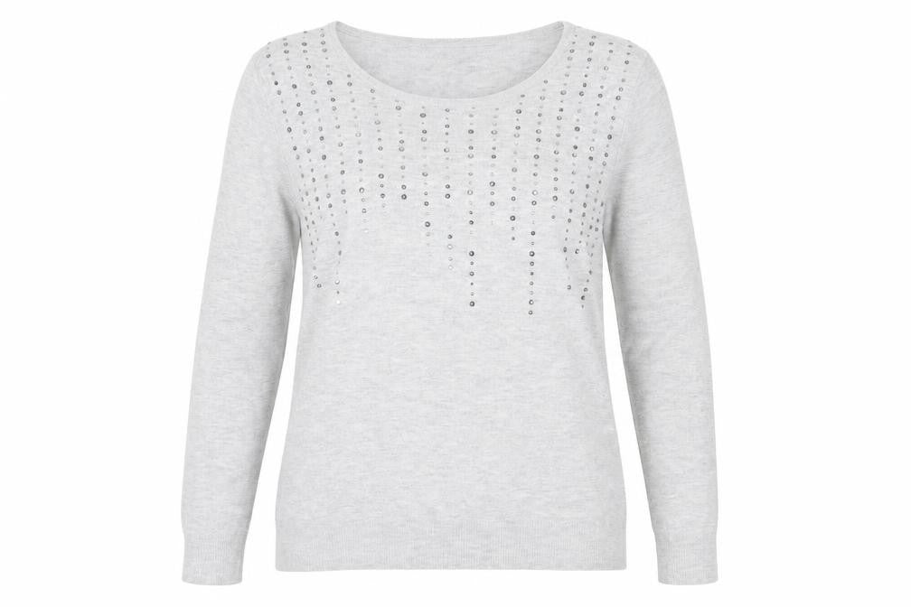 Front view of George women’s grey round neck viscose jumper, size UK 12
