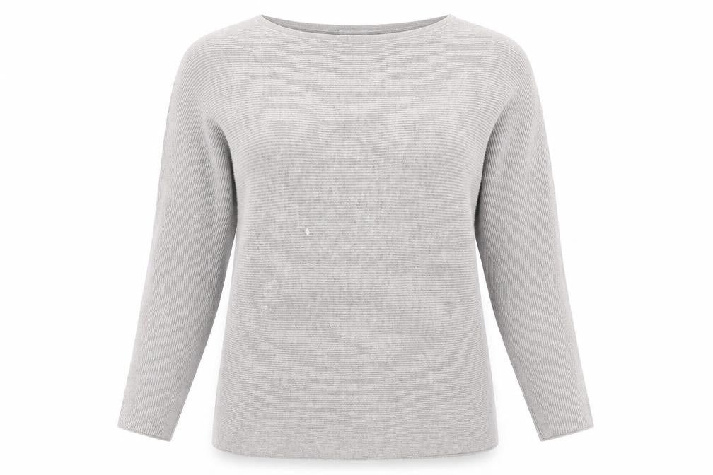 Front view of H&M women’s grey round neck viscose jumper, size XS