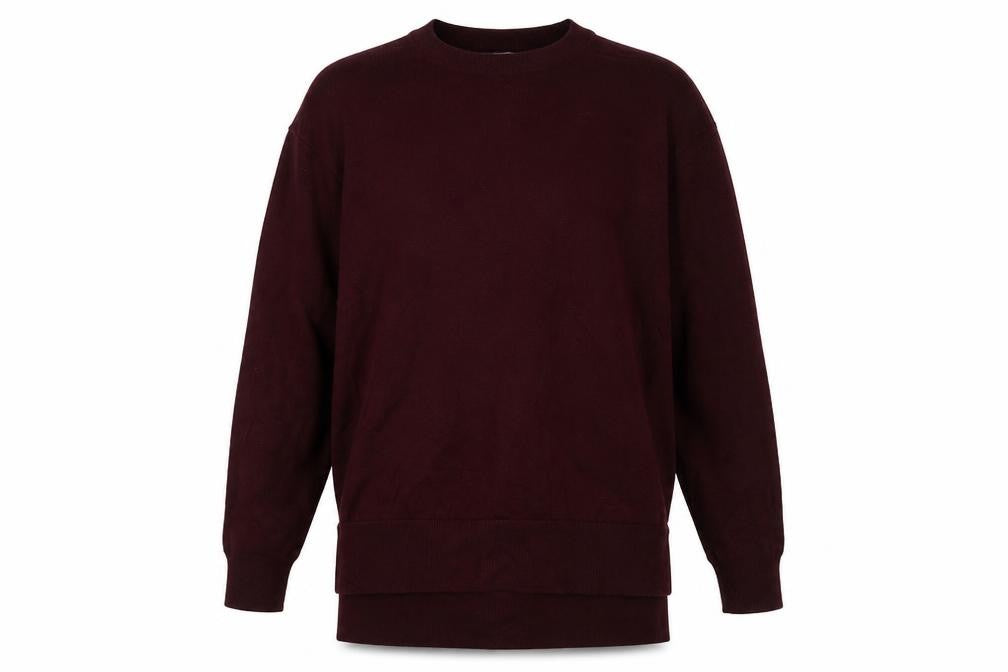 Front view of H&M men’s red viscose pullover sweatshirt, size M