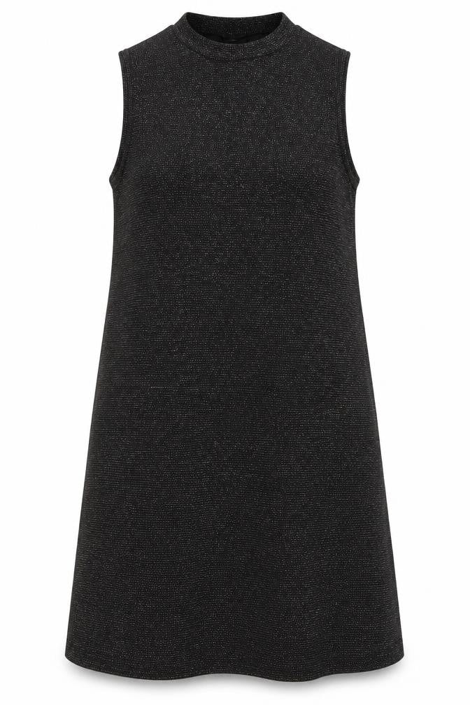 Front view of pe&co women’s black polyester a-line, size UK 12, halter pullover - sparkle