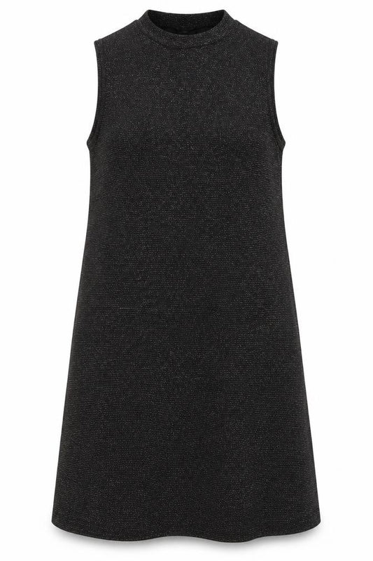 Front view of pe&co women’s black polyester a-line, size UK 12, halter pullover - sparkle