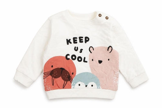 Front view of F&F girls’ white cotton jumper, size 3-6, months pullover - keep us cool