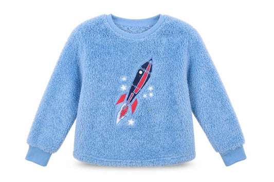 Front view of Lily & Dan girls’ blue polyester top lounge pants, size 5-6, years - rocket