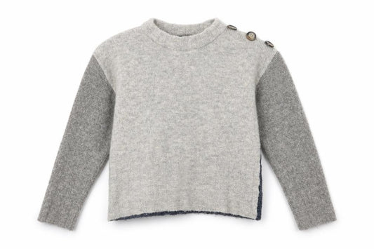Front view of Marks & Spencer women’s grey crew neck acrylic jumper, size S