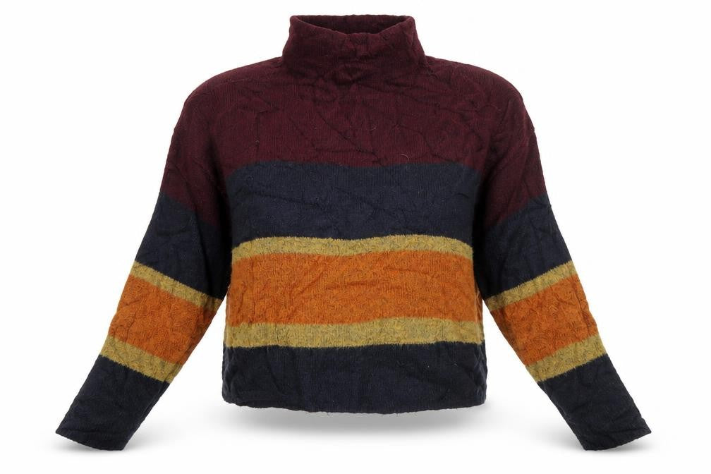 Front view of New Look women’s multicoloured high neck striped acrylic jumper, size S