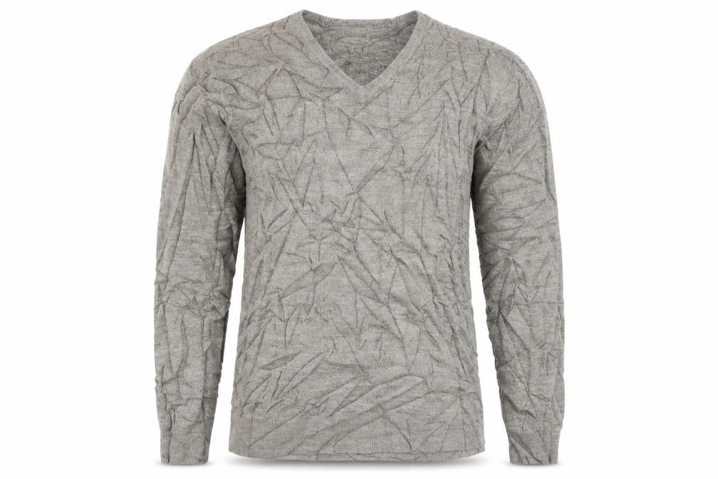 Front view of Marks & Spencer men’s grey v-neck acrylic jumper, size M