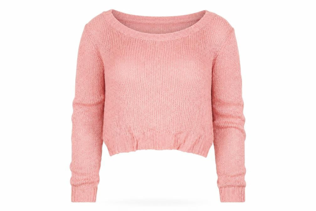 Front view of Divided women’s pink scoop neck acrylic jumper, size UK 10