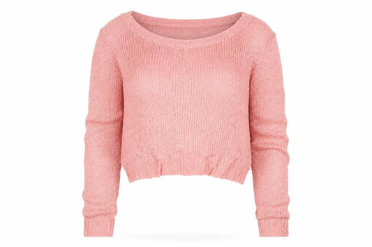 Front view of Divided women’s pink scoop neck acrylic jumper, size UK 10